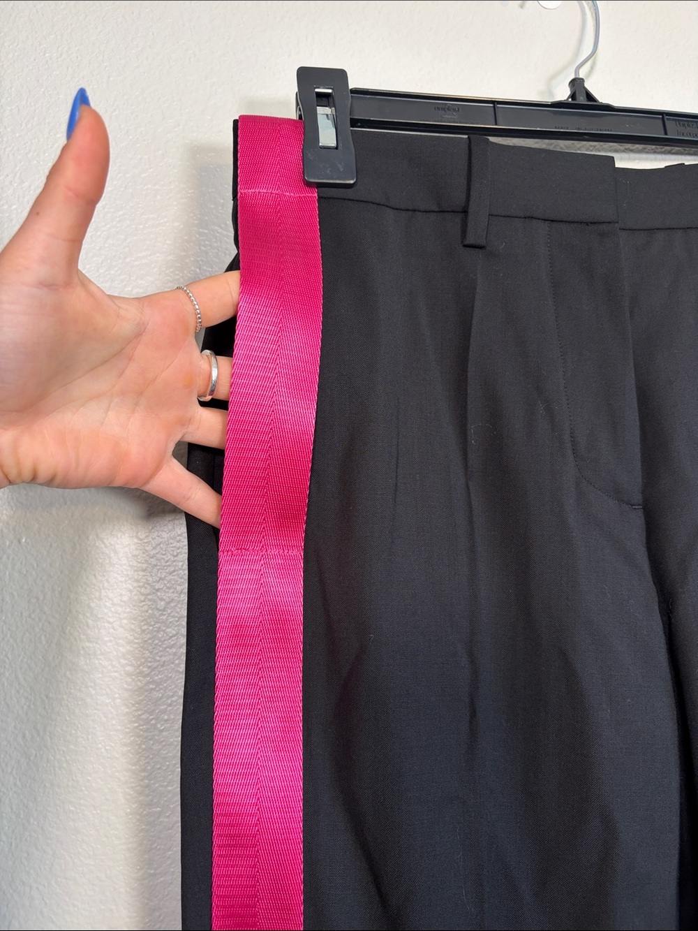 NWT Helmut Lang Satin Trimmed Wool Trouser in Black / Fuchsia - 0 - Picture 5 of 7